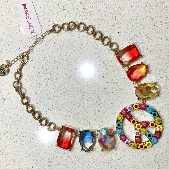 Betsey Johnson Jewelry - Betsey Johnson peace sign bold daisy floral jeweled statement necklace NWT